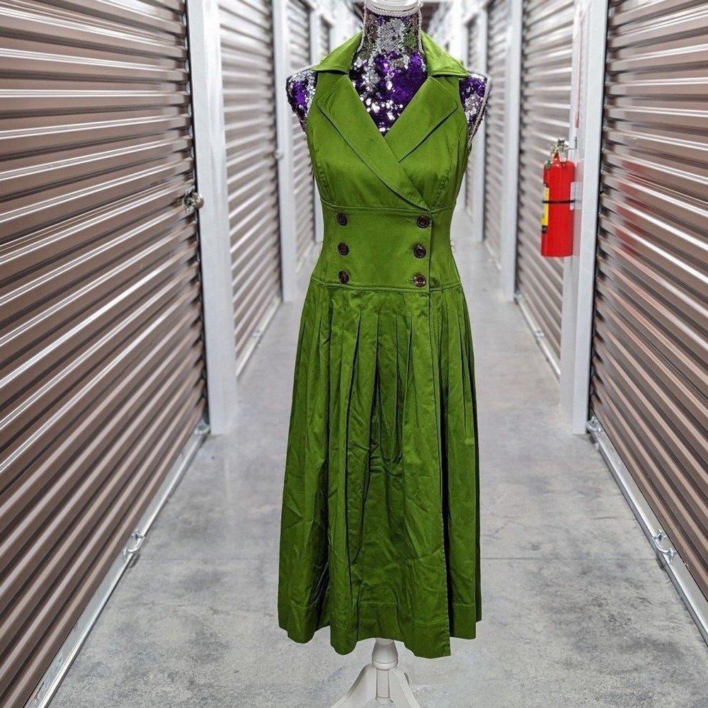 Vintage Dark Academia Cottagecore Olive Green Midi Dress Jones NY Size 4